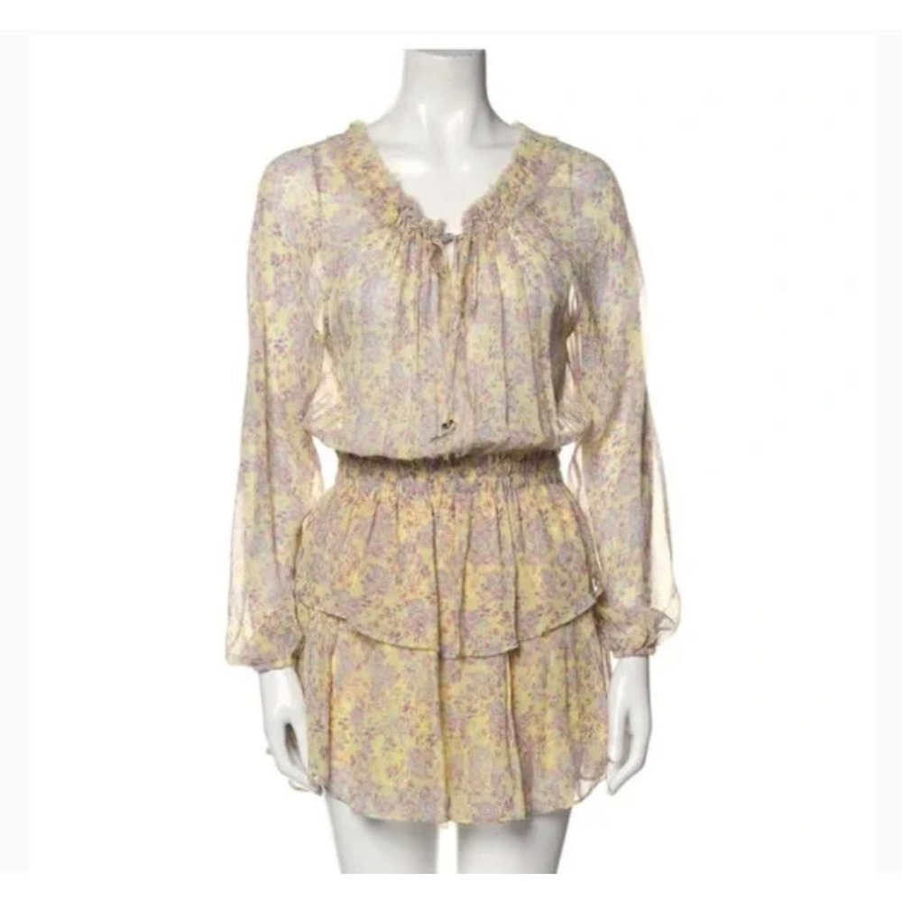 LoveShackFancy Yellow Floral Mini Dress